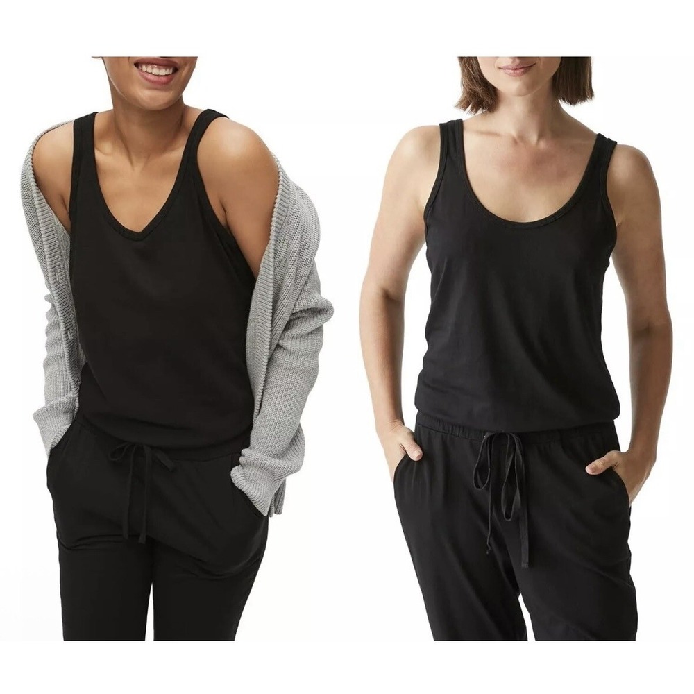 Michael Stars Anthropologie Black Tank Jumpsuit Size Small Black Ankle Crop - Picture 2 of 10